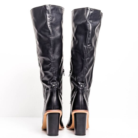 French Connection Women Black Vegan Leather Stretch Heel Round Toe Tall Boots 10 - Picture 3 of 9